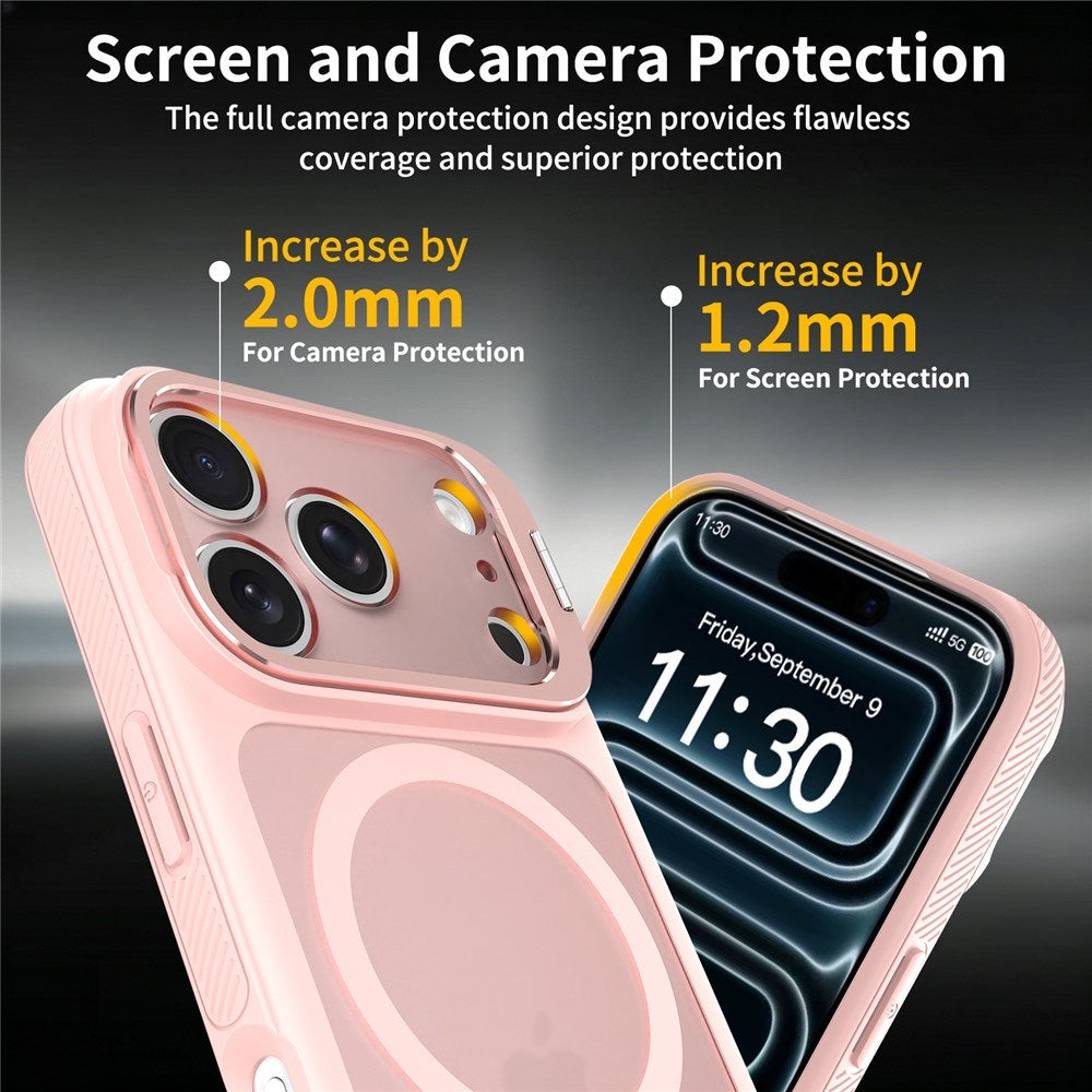 iPhone 18 Pro / 17 Pro Hybrid Plast Deksel m. Støtabsorberende Kanter & Kickstand - MagSafe Kompatibel - Rosa