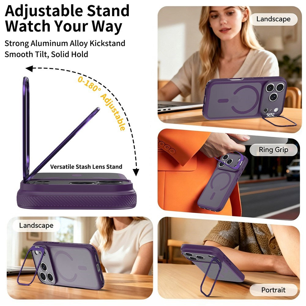 iPhone 18 Pro / 17 Pro Hybrid Plast Deksel m. Støtabsorberende Kanter & Kickstand - MagSafe Kompatibel - Lilla