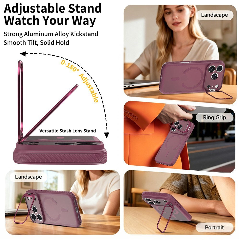 iPhone 18 Pro / 17 Pro Hybrid Plast Deksel m. Støtabsorberende Kanter & Kickstand - MagSafe Kompatibel - Rød