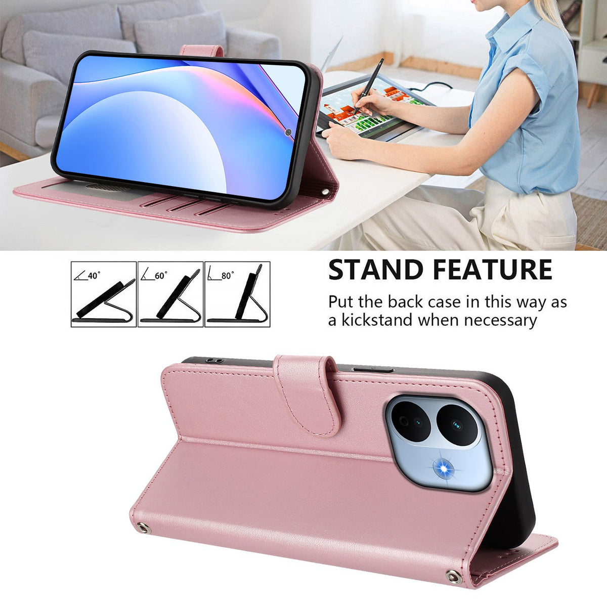 Xiaomi Redmi Note 17 Pro Max (5G) EIDERWOOD Kunstskinn Flip Deksel m. Stropp - Rosa