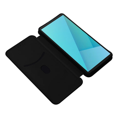 Sony Xperia 10 VIII EIDERWOOD Kunstskinn Deksel med Karbonfibertekstur og Kickstand Stropp - Svart
