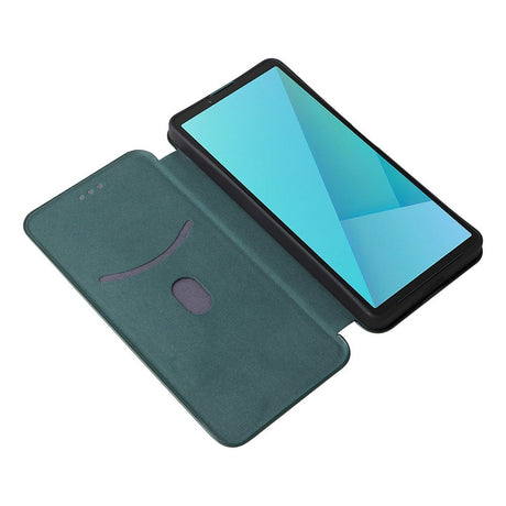 Sony Xperia 10 VIII EIDERWOOD Kunstskinn Deksel med Karbonfibertekstur og Kickstand Stropp - Grønn