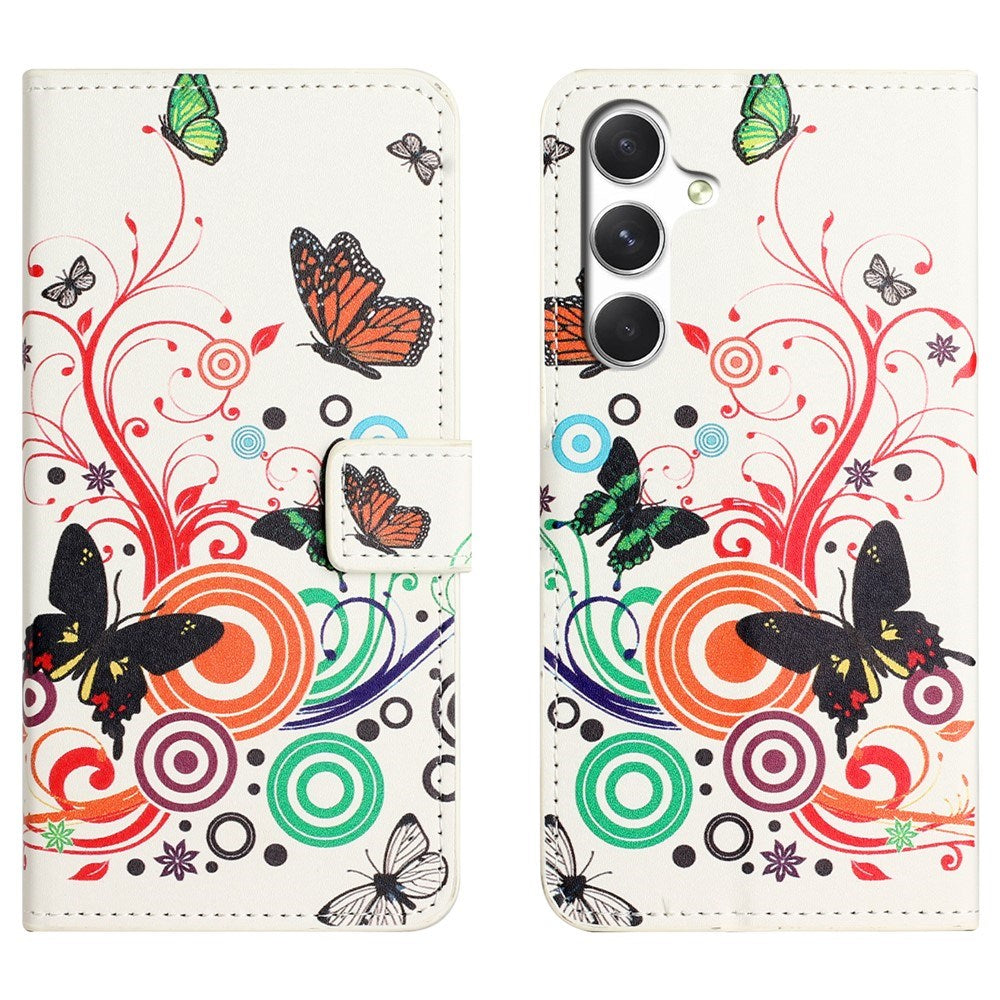 Samsung Galaxy S26 FE EIDERWOOD Flip Deksel med Kortholder og Stativ Funksjon - Hvit / Sommerfugler
