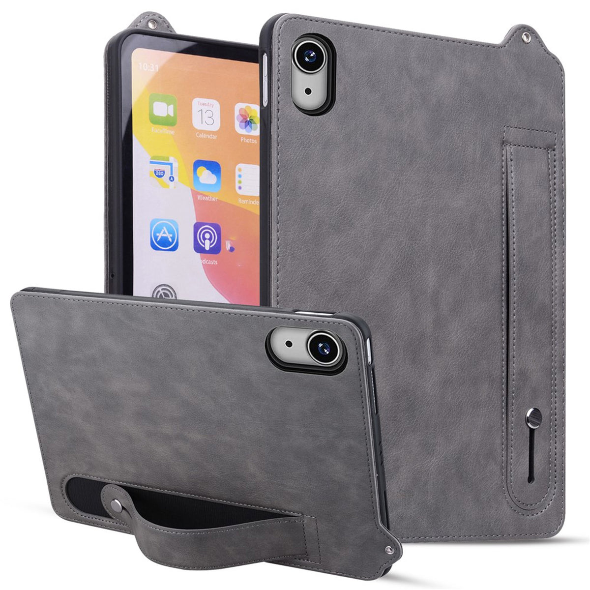 iPad Mini (2026) 8. Gen. EIDERWOOD Kunstskinn Bak Deksel m. Stropp Kickstand - Grå