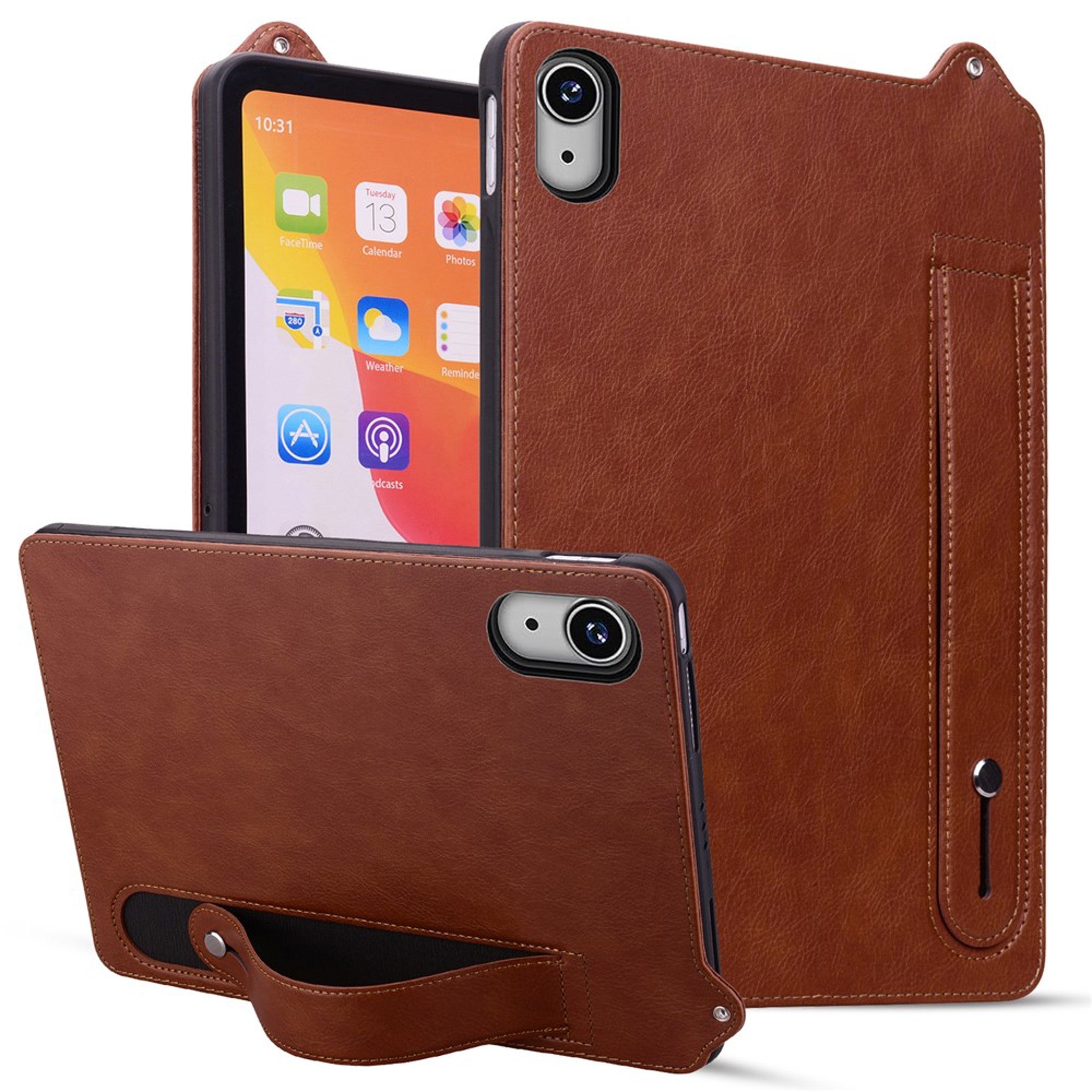 iPad Mini (2026) 8. Gen. EIDERWOOD Kunstskinn Bak Deksel m. Stropp Kickstand - Brun