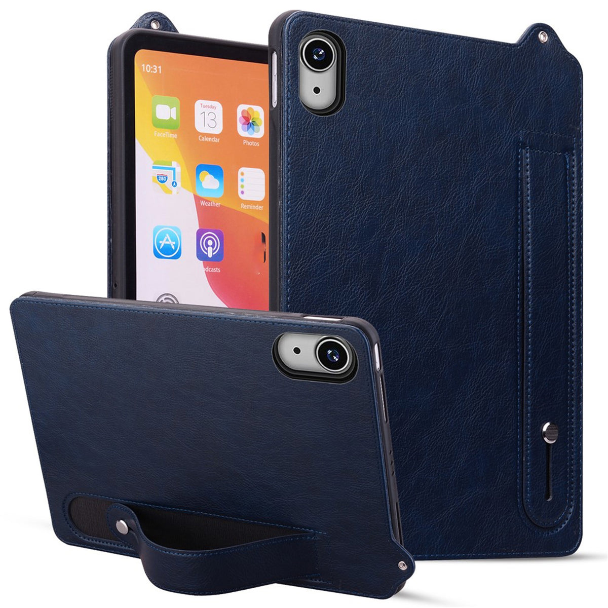 iPad Mini (2026) 8. Gen. EIDERWOOD Kunstskinn Bak Deksel m. Stropp Kickstand - Blå