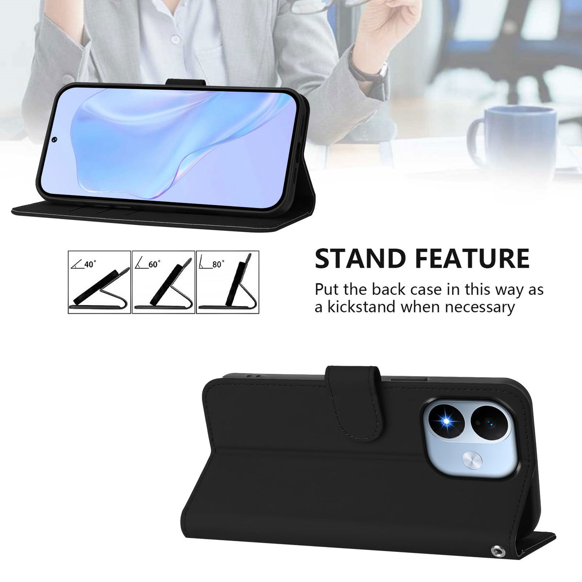 Xiaomi Redmi Note 17 (5G) EIDERWOOD Kunstskinn Flip Deksel m. Stropp - Svart