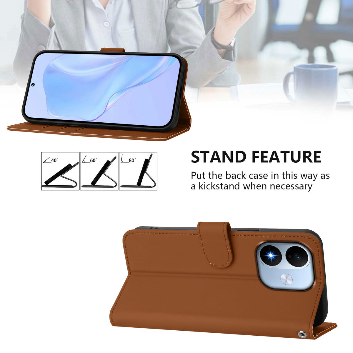 Xiaomi Redmi Note 17 (5G) EIDERWOOD Kunstskinn Flip Deksel m. Stropp - Brun