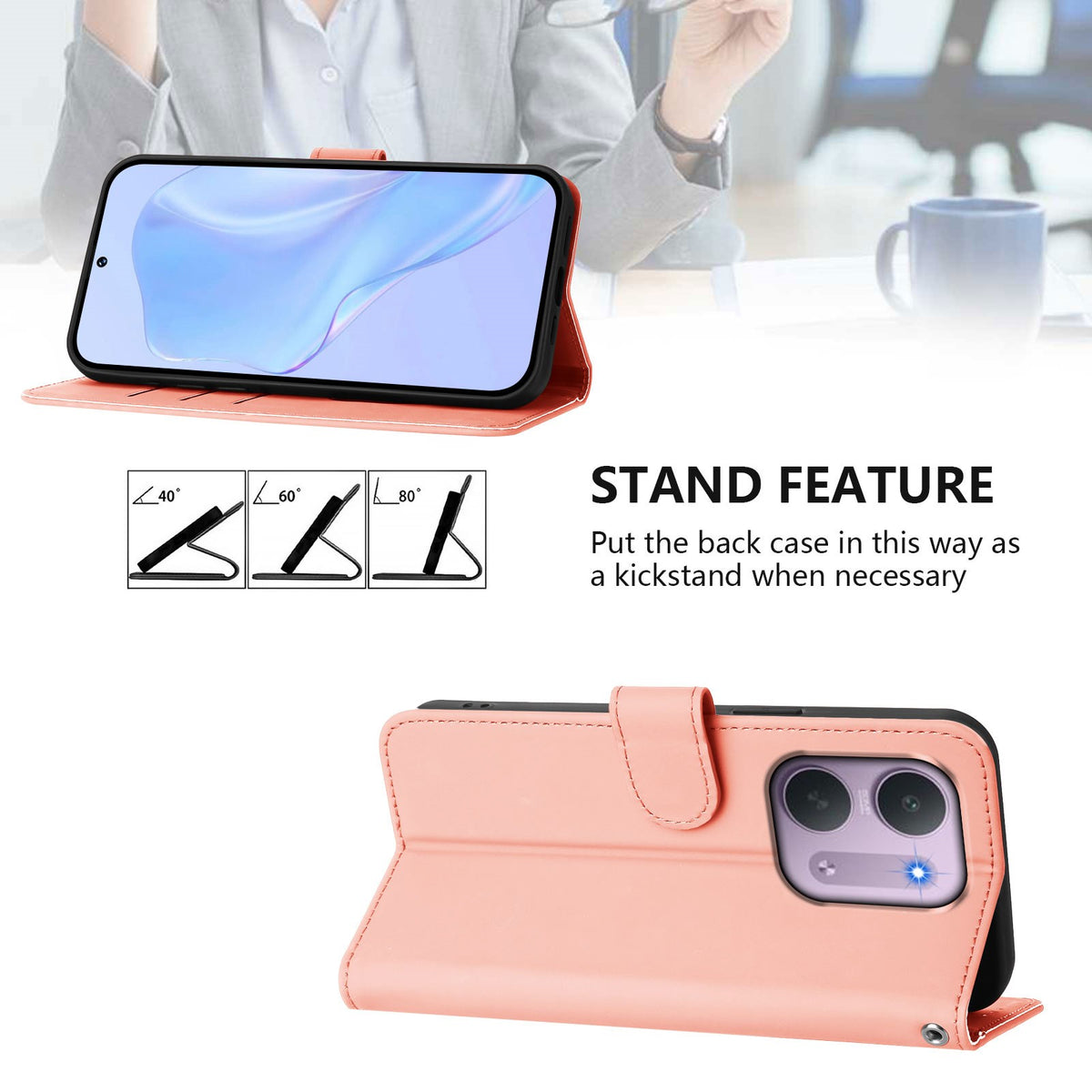 Xiaomi Redmi 17C (5G) EIDERWOOD Flip Deksel i Kunstskinn med Stropp - Rosa