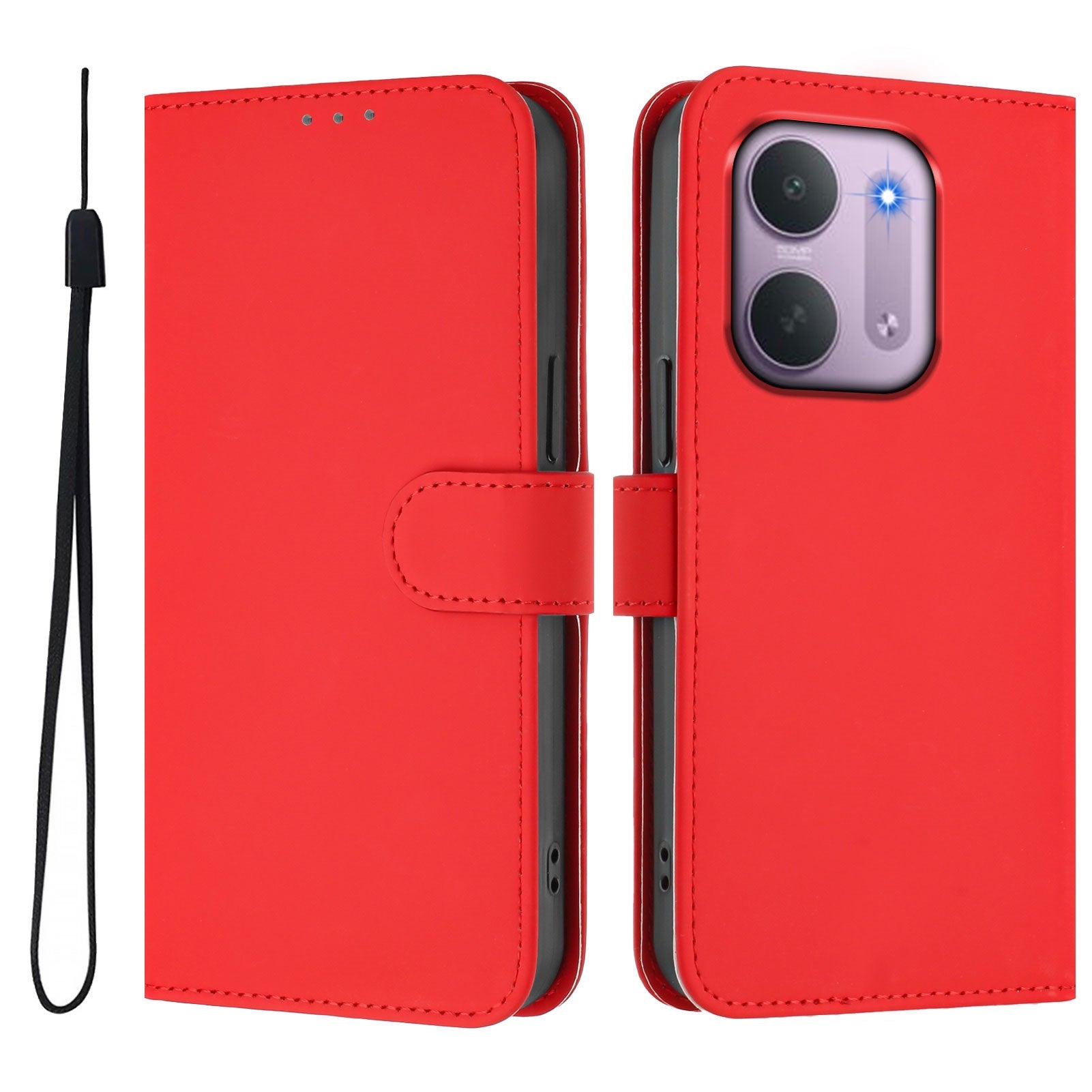 Xiaomi Redmi 17C (5G) EIDERWOOD Flip Deksel i Kunstskinn med Stropp - Rød