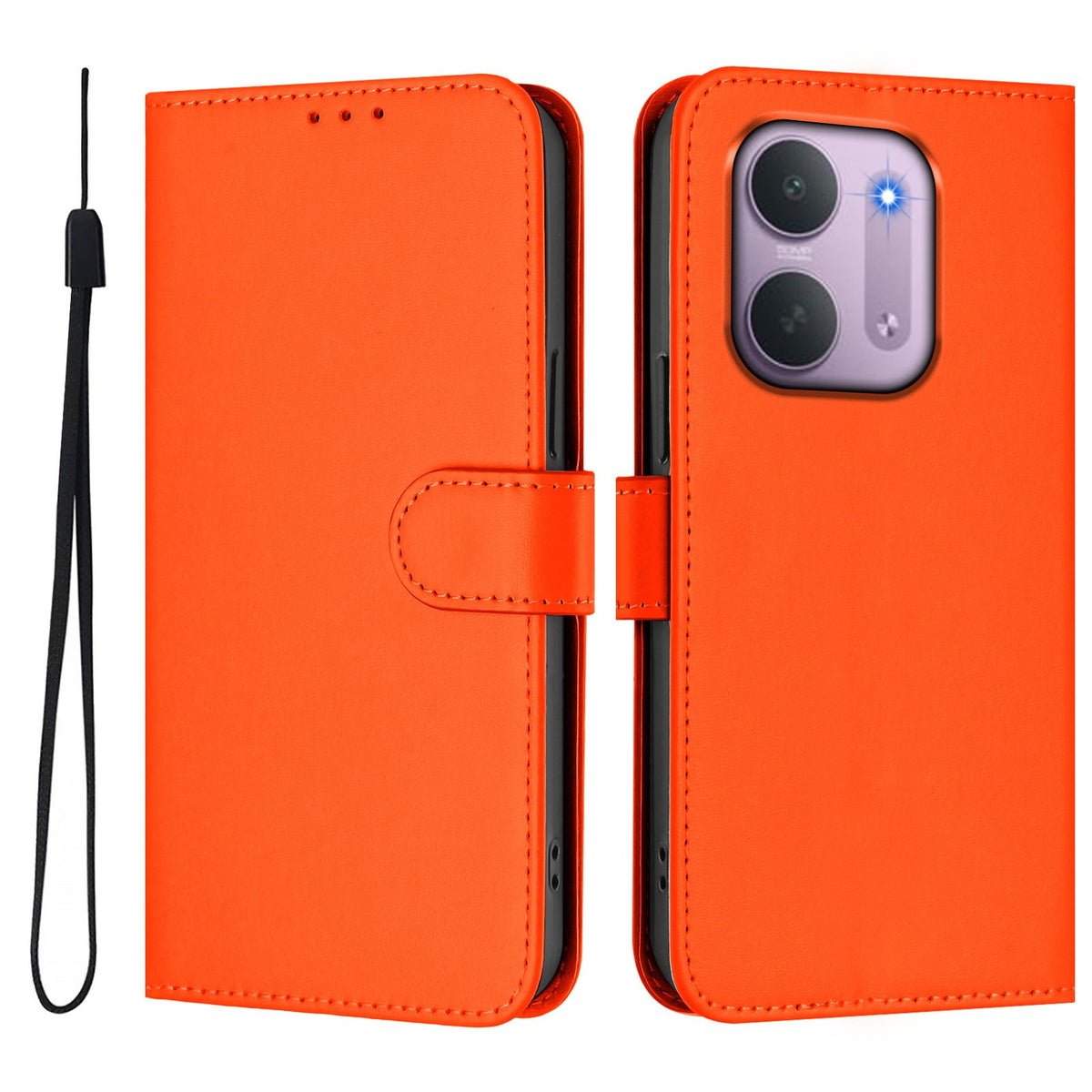 Xiaomi Redmi 17C (5G) EIDERWOOD Flip Deksel i Kunstskinn med Stropp - Oransje