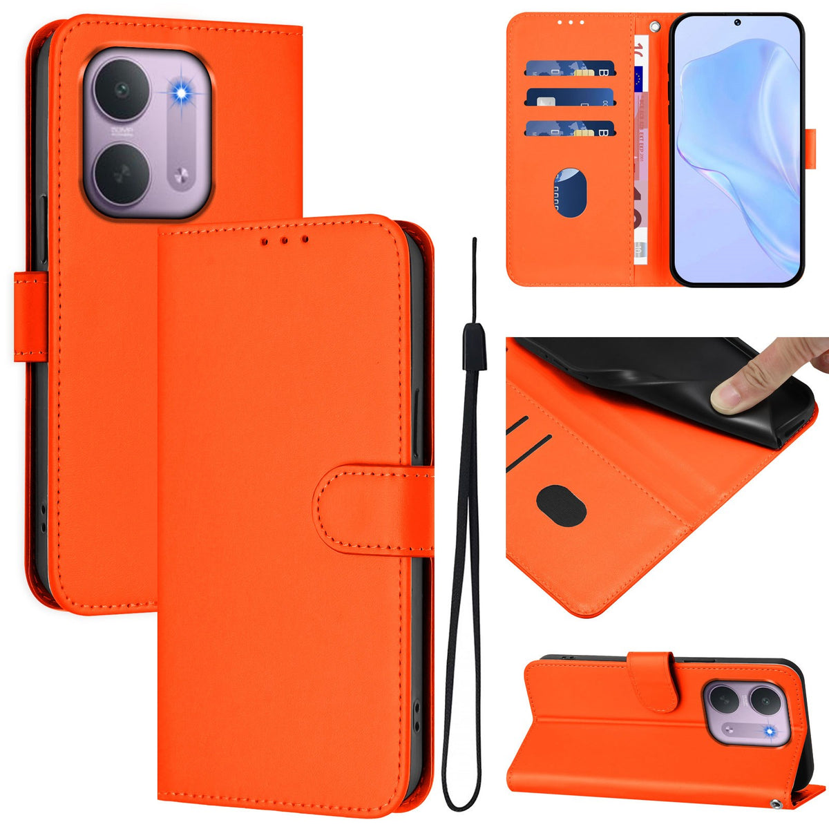 Xiaomi Redmi 17C (5G) EIDERWOOD Flip Deksel i Kunstskinn med Stropp - Oransje