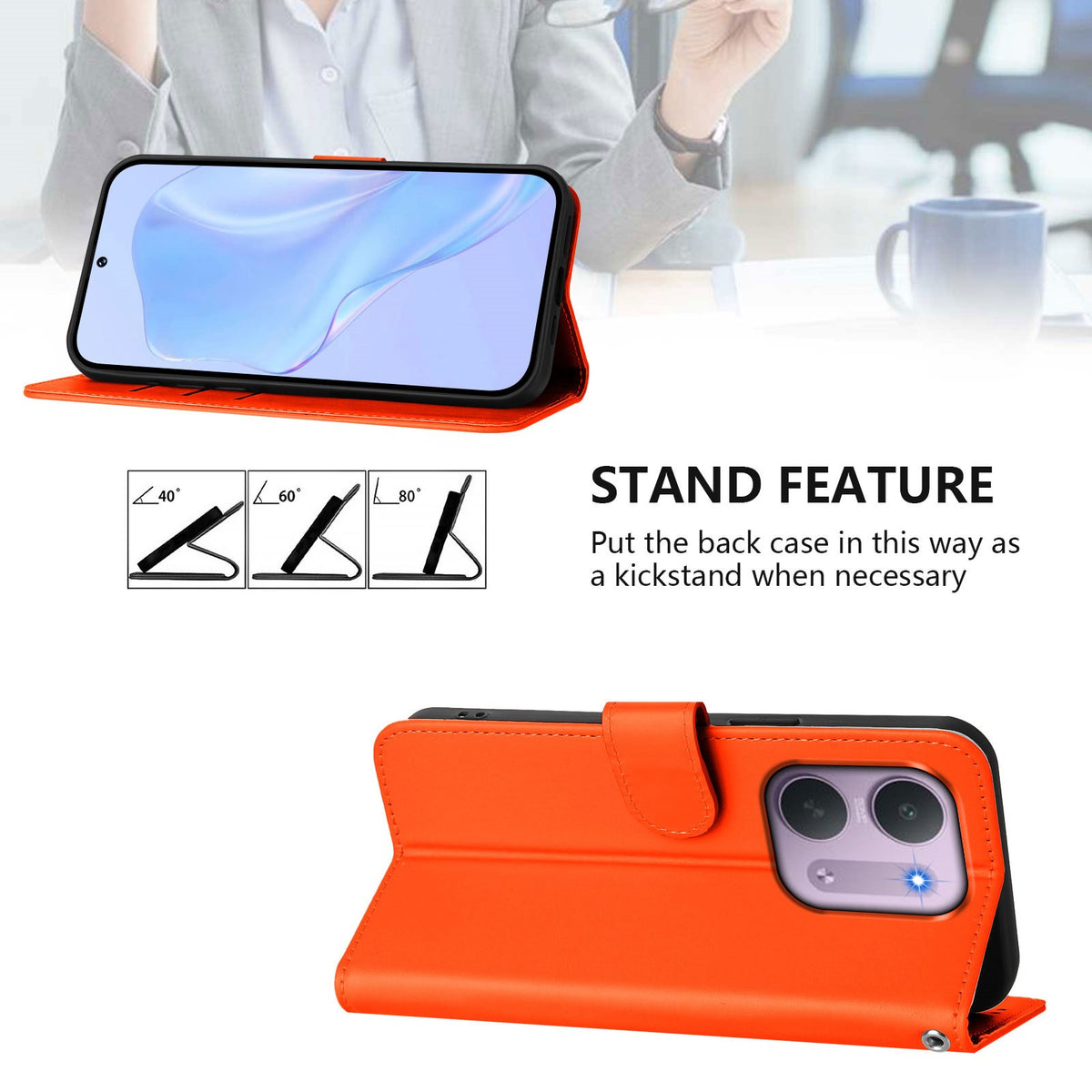 Xiaomi Redmi 17C (5G) EIDERWOOD Flip Deksel i Kunstskinn med Stropp - Oransje