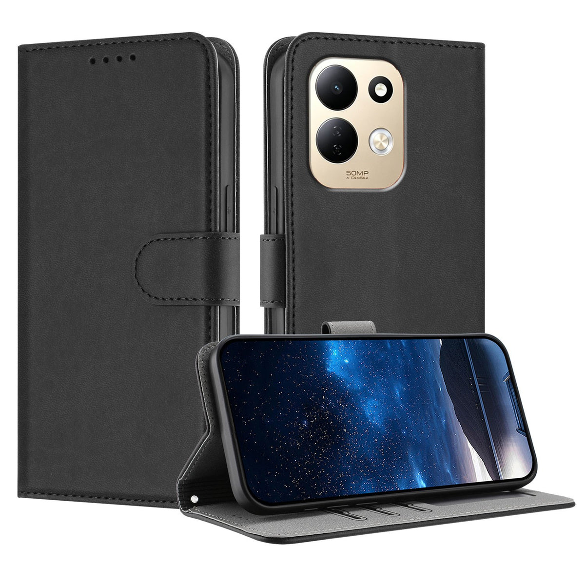 Xiaomi Redmi 17 (5G) / (4G) EIDERWOOD Flip Deksel i Kunstskinn med Stativfunksjon og Kortholder - Svart