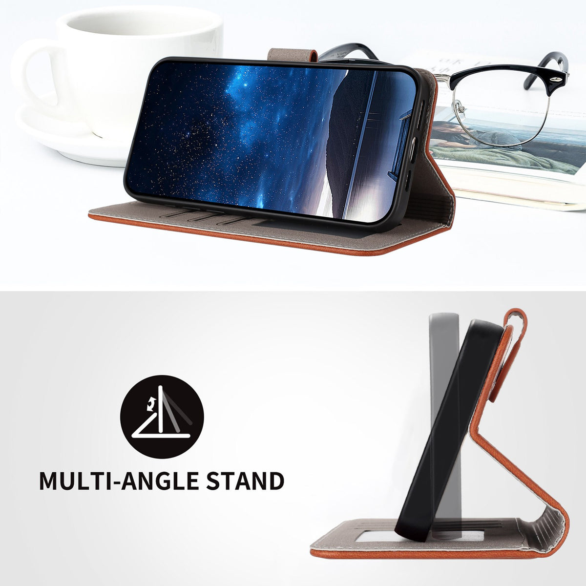 Xiaomi Redmi 17 (5G) / (4G) EIDERWOOD Flip Deksel i Kunstskinn med Stativfunksjon og Kortholder - Brun