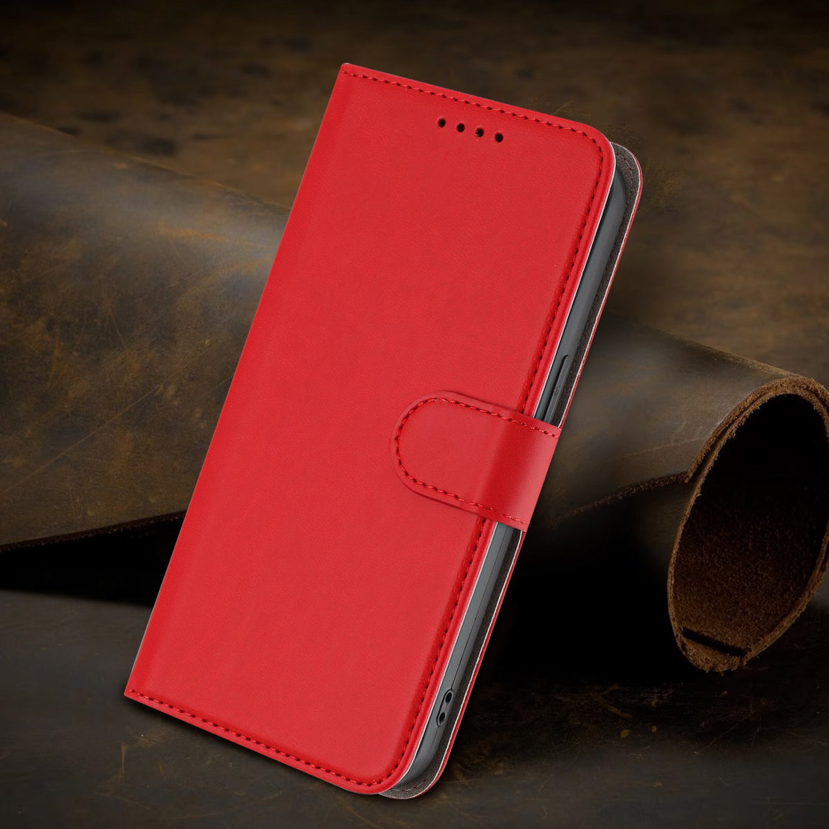 Xiaomi Redmi 17 (5G) / (4G) EIDERWOOD Flip Deksel i Kunstskinn med Stativfunksjon og Kortholder - Rød