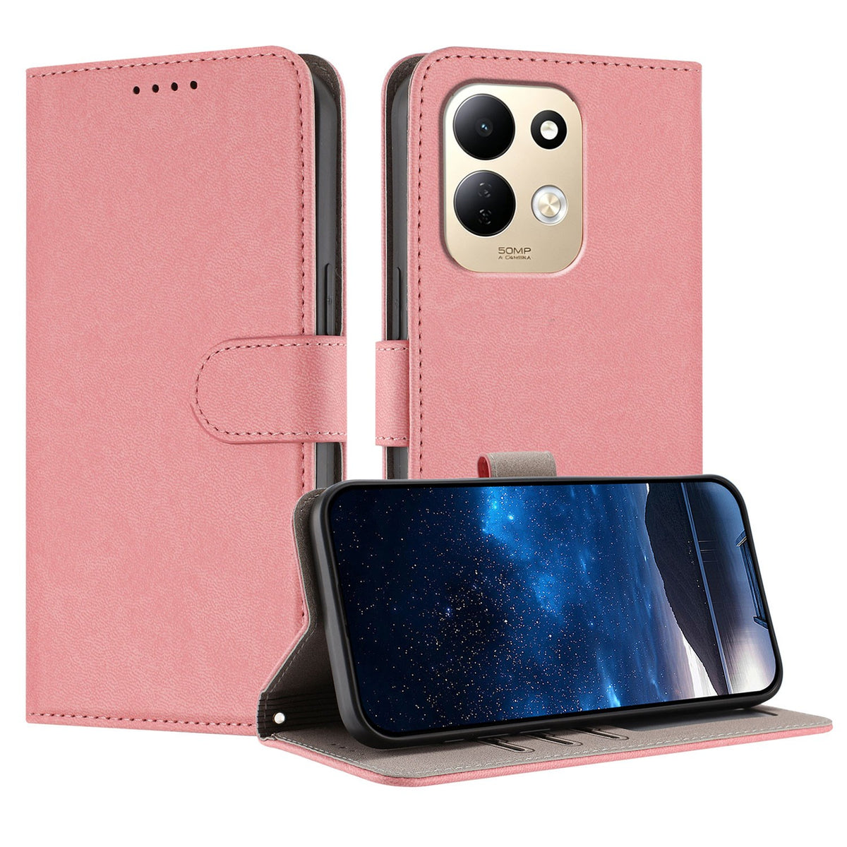 Xiaomi Redmi 17 (5G) / (4G) EIDERWOOD Flip Deksel i Kunstskinn med Stativfunksjon og Kortholder - Rosa