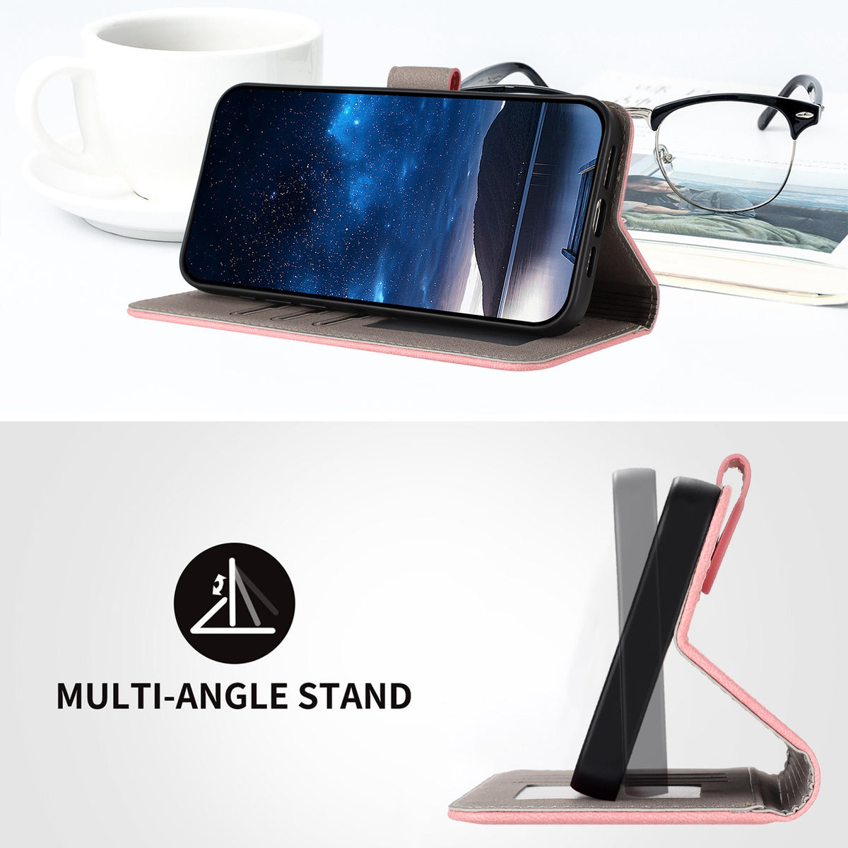 Xiaomi Redmi 17 (5G) / (4G) EIDERWOOD Flip Deksel i Kunstskinn med Stativfunksjon og Kortholder - Rosa