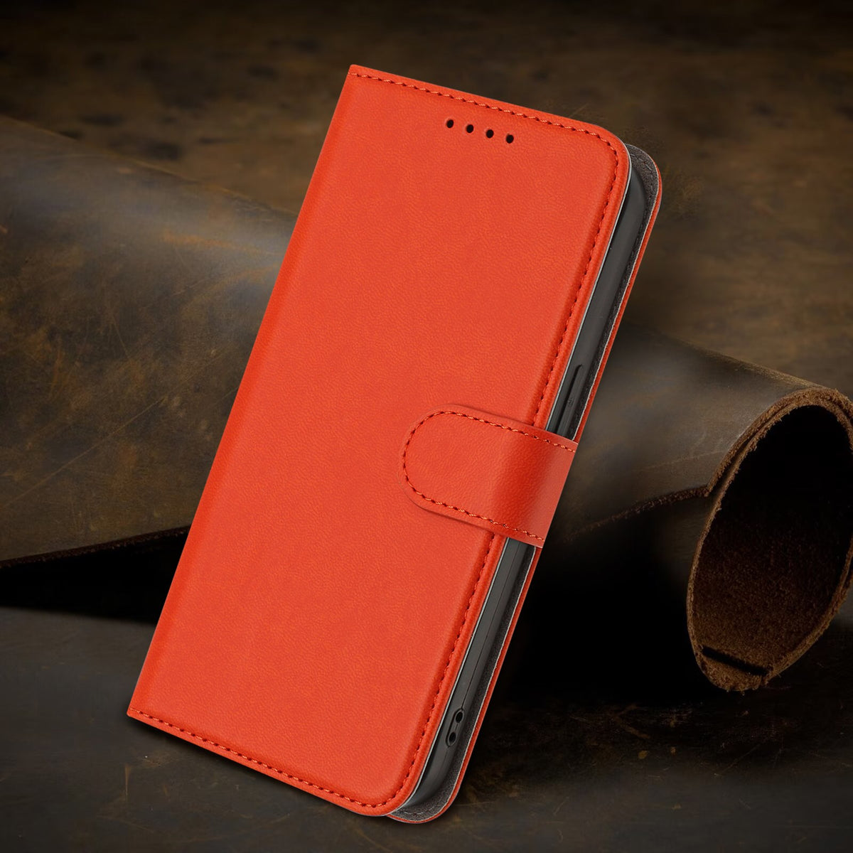 Xiaomi Redmi 17 (5G) / (4G) EIDERWOOD Flip Deksel i Kunstskinn med Stativfunksjon og Kortholder - Oransje