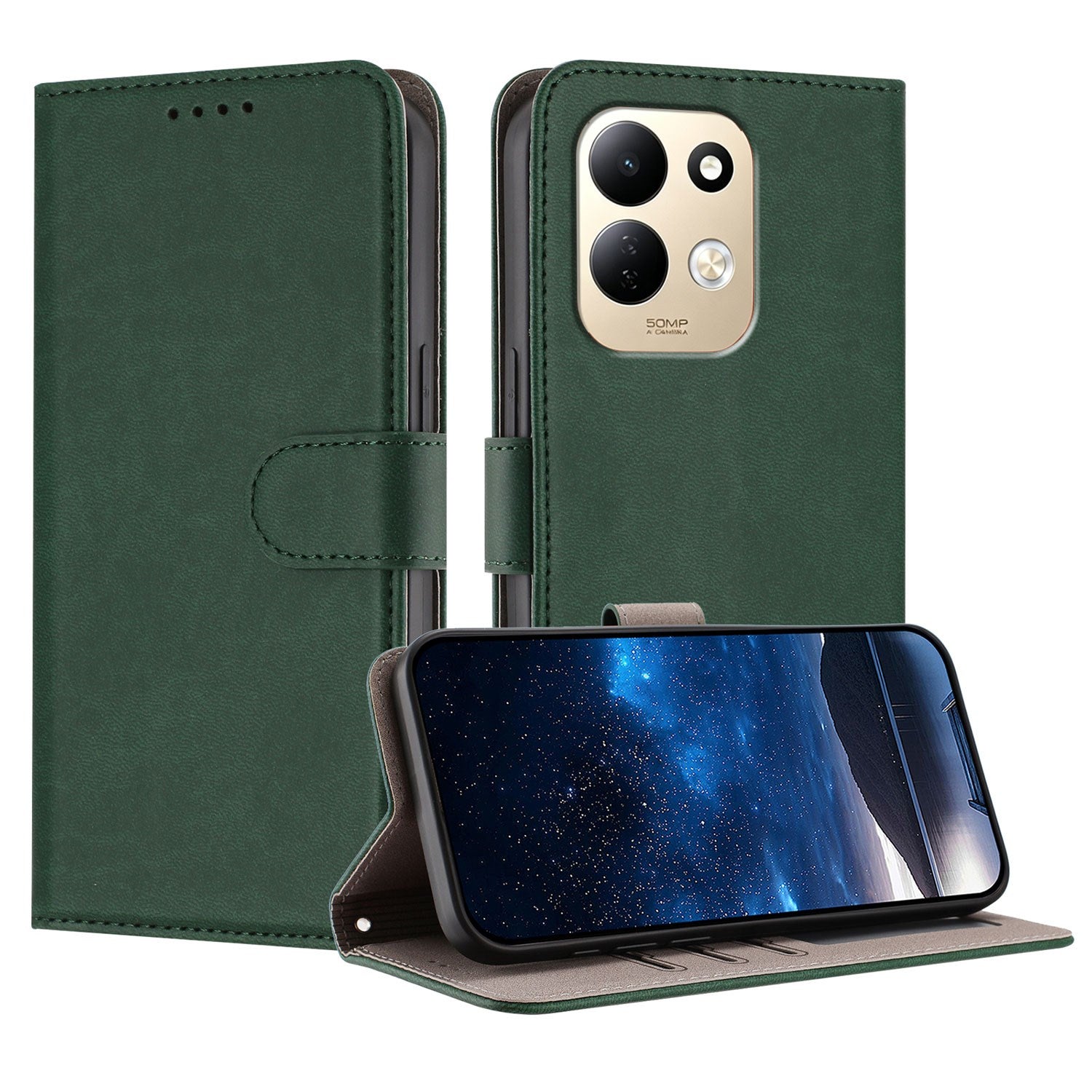 Xiaomi Redmi 17 (5G) / (4G) EIDERWOOD Flip Deksel i Kunstskinn med Stativfunksjon og Kortholder - Grønn
