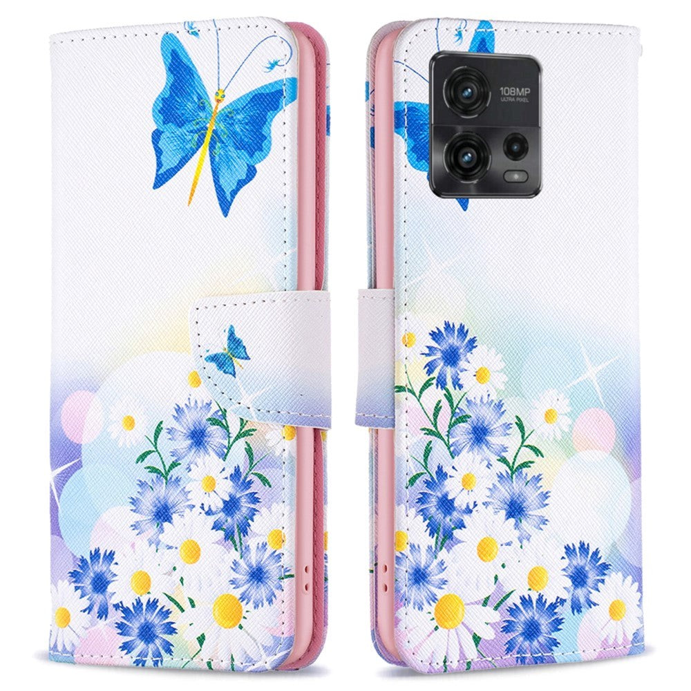 Motorola Moto G72 Kunstskinn Deksel med Lommebok - Sommerfugler og blomster