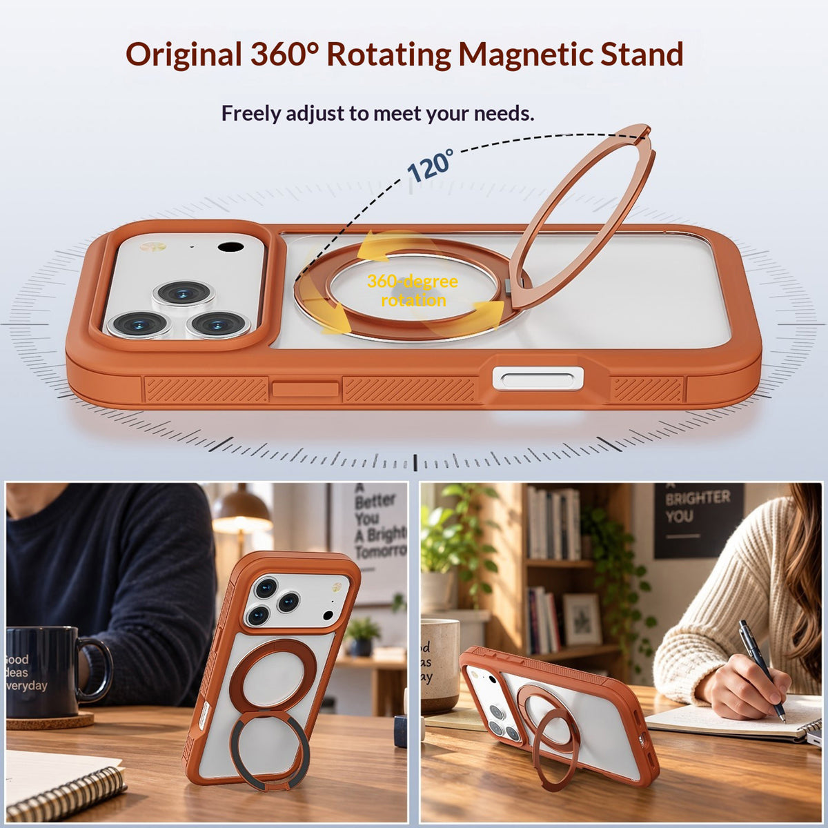 iPhone 18 Pro / 17 Pro EIDERWOOD Deksel med Skjermbeskyttelse og Stativfunksjon - MagSafe Kompatibel - Oransje / Gjennomsiktig