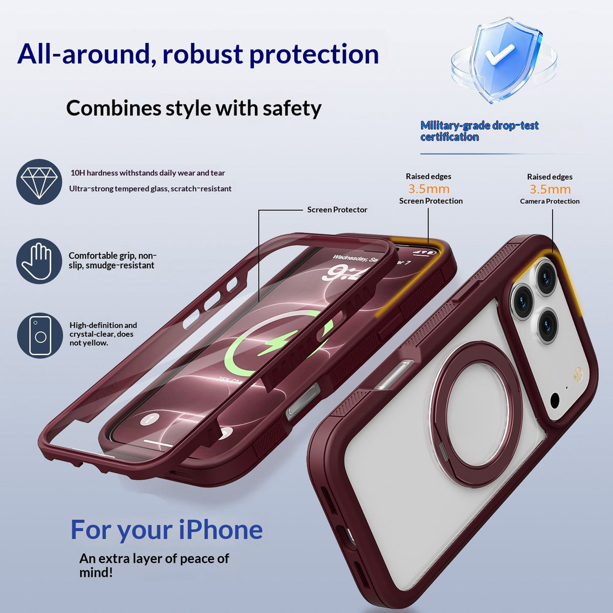 iPhone 18 Pro / 17 Pro EIDERWOOD Deksel med Skjermbeskyttelse og Stativfunksjon - MagSafe Kompatibel - Rød / Gjennomsiktig