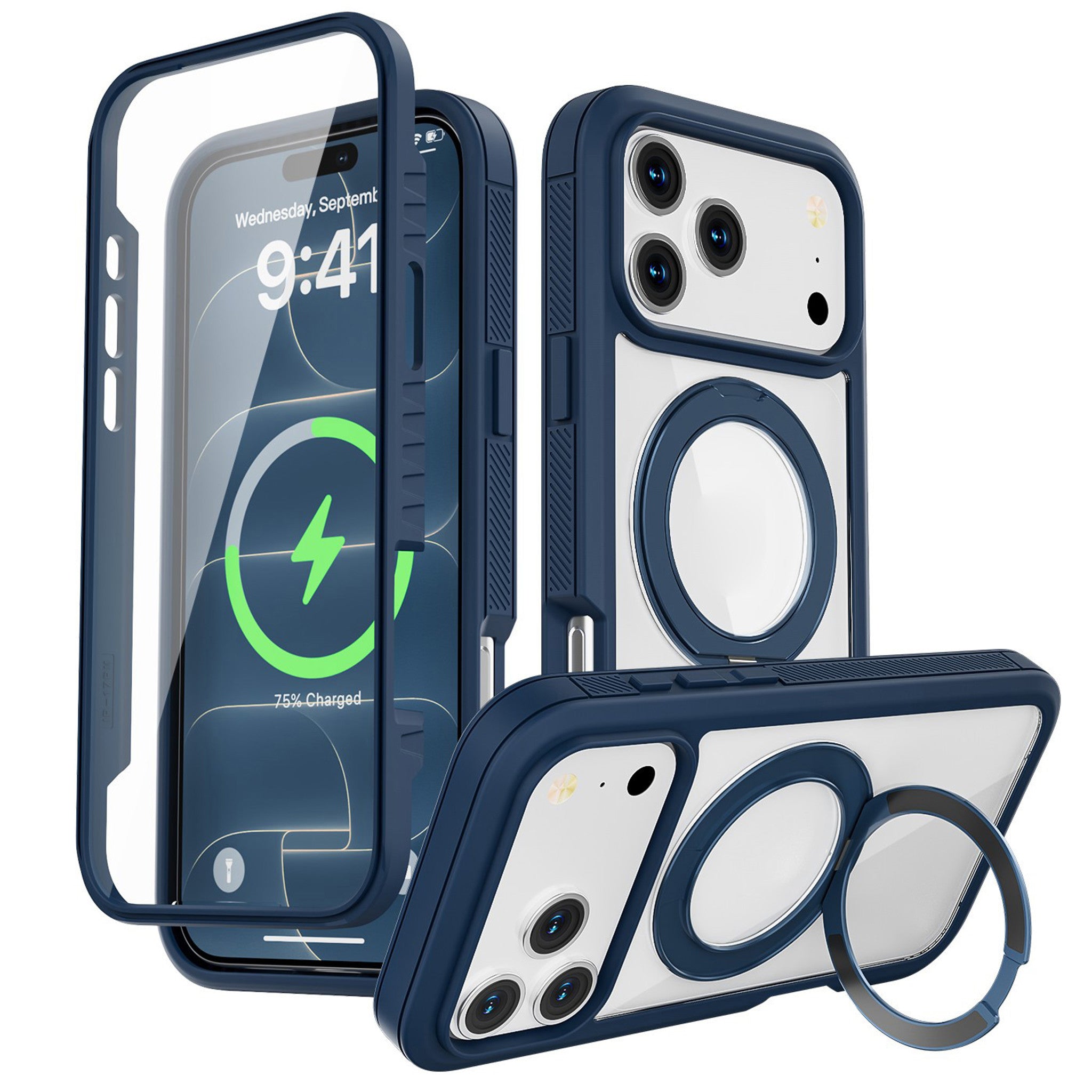 iPhone 18 Pro / 17 Pro EIDERWOOD Deksel med Skjermbeskyttelse og Stativfunksjon - MagSafe Kompatibel - Blå / Gjennomsiktig
