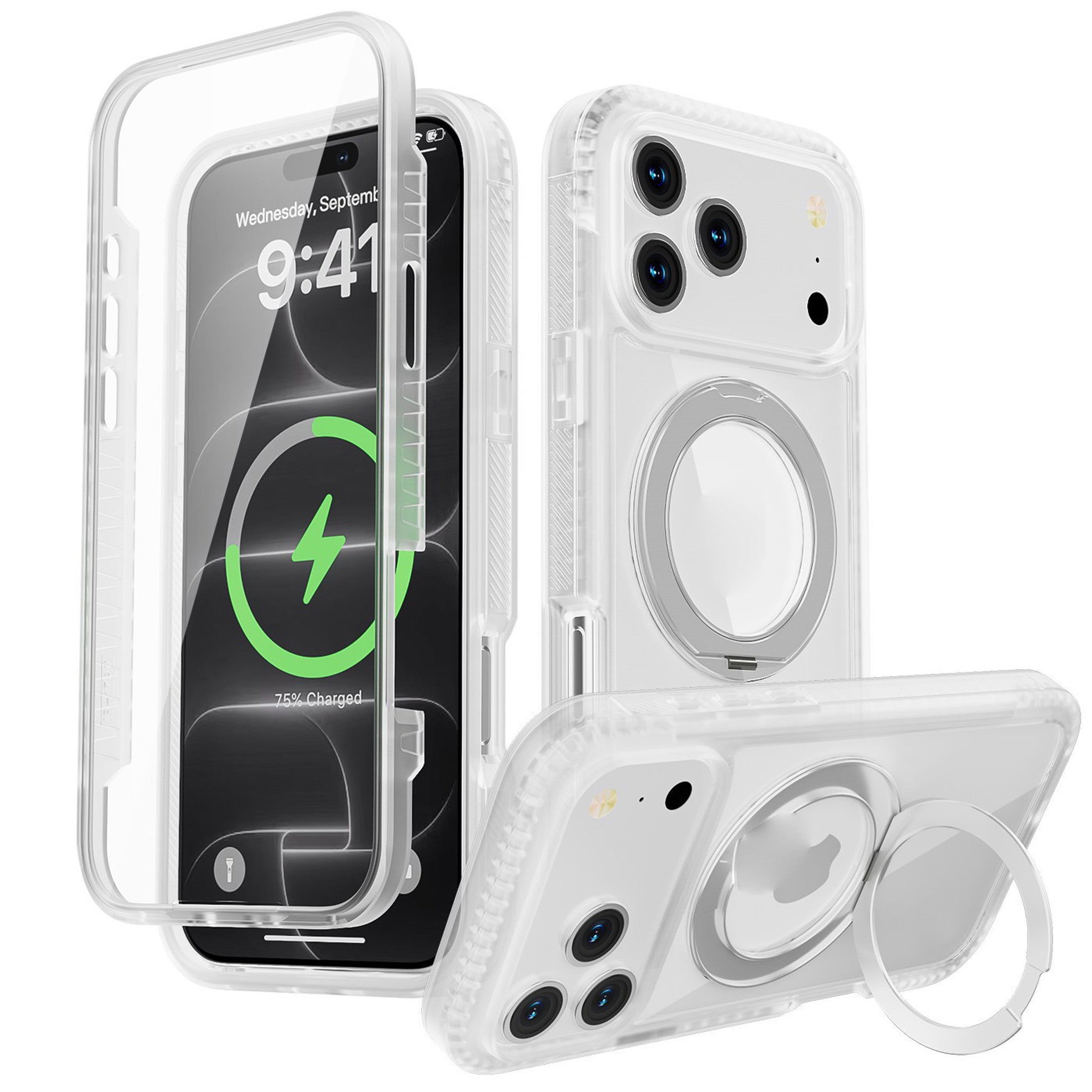 iPhone 18 Pro / 17 Pro EIDERWOOD Deksel med Skjermbeskyttelse og Stativfunksjon - MagSafe Kompatibel - Hvit / Gjennomsiktig