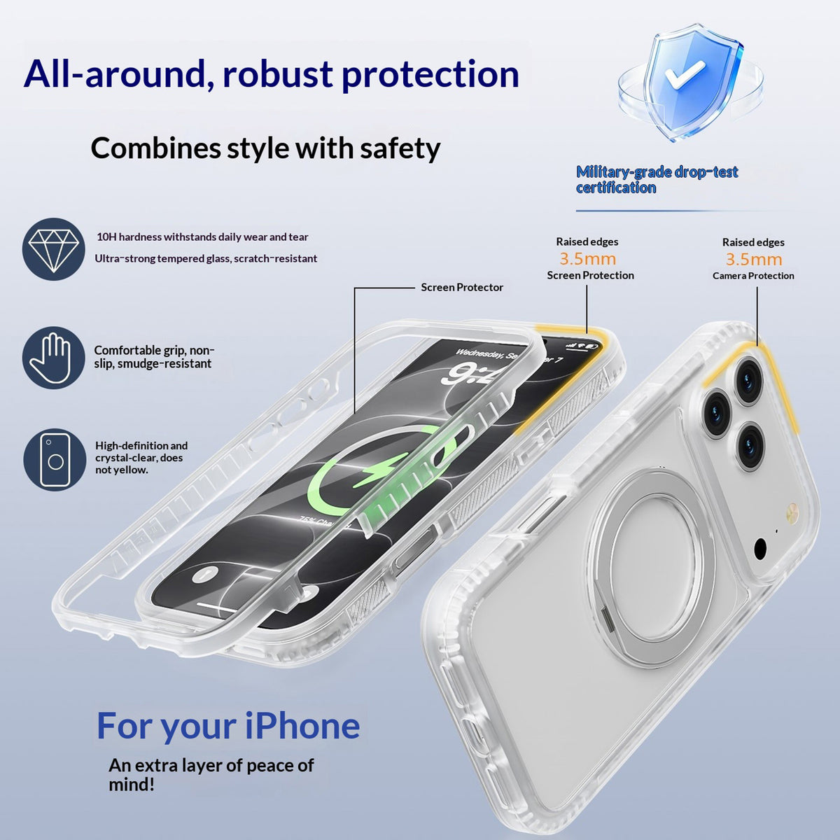 iPhone 18 Pro / 17 Pro EIDERWOOD Deksel med Skjermbeskyttelse og Stativfunksjon - MagSafe Kompatibel - Hvit / Gjennomsiktig