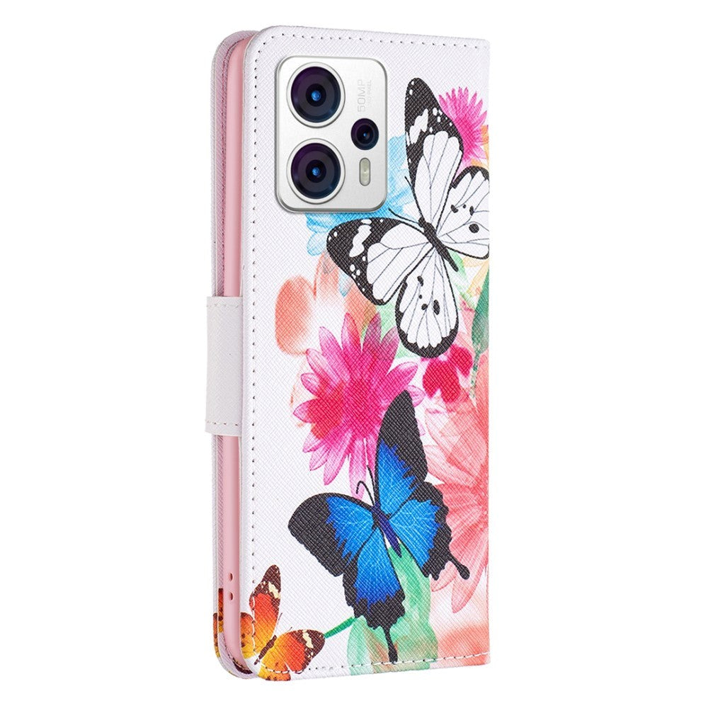 Motorola Moto G13 / G23 / G53 Flip Deksel i Kunstkinn med Lommebok og Trykk - Blomster og Sommerfugler