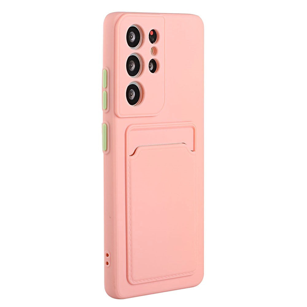 Samsung Galaxy S23 Ultra Fleksibelt Plastdeksel med Kortholder - Pink