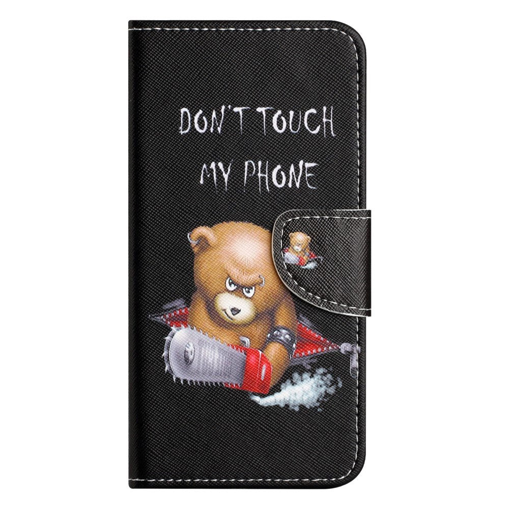 Samsung Galaxy A24 Flip Deksel i Skinn med Lommebok og Trykk - "Don't Touch my Phone" Bjørn