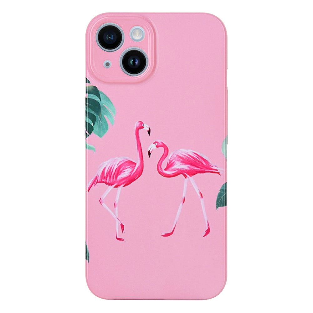 iPhone 14 Hard Plast Deksel m. Trykk - Flamingo