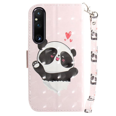 Sony Xperia 1 V Skinn Deksel m. Trykk - Glad Panda