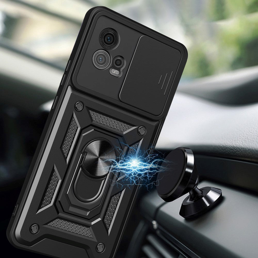 Motorola Moto G72 Bakdeksel med Magnetisk Kickstand Og Cam Slider - Svart