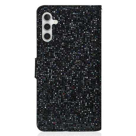 Samsung Galaxy A24 Kunstskinn Deksel med Lommebok og Stropp - Glitter Design - Svart