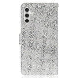 Samsung Galaxy A24 Kunstskinn Deksel med Lommebok og Stropp - Glitter Design - Sølv