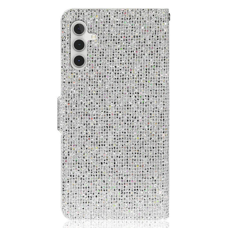 Samsung Galaxy A24 Kunstskinn Deksel med Lommebok og Stropp - Glitter Design - Sølv