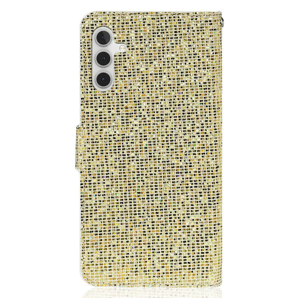 Samsung Galaxy A24 Kunstskinn Deksel med Lommebok og Stropp - Glitter Design - Gull