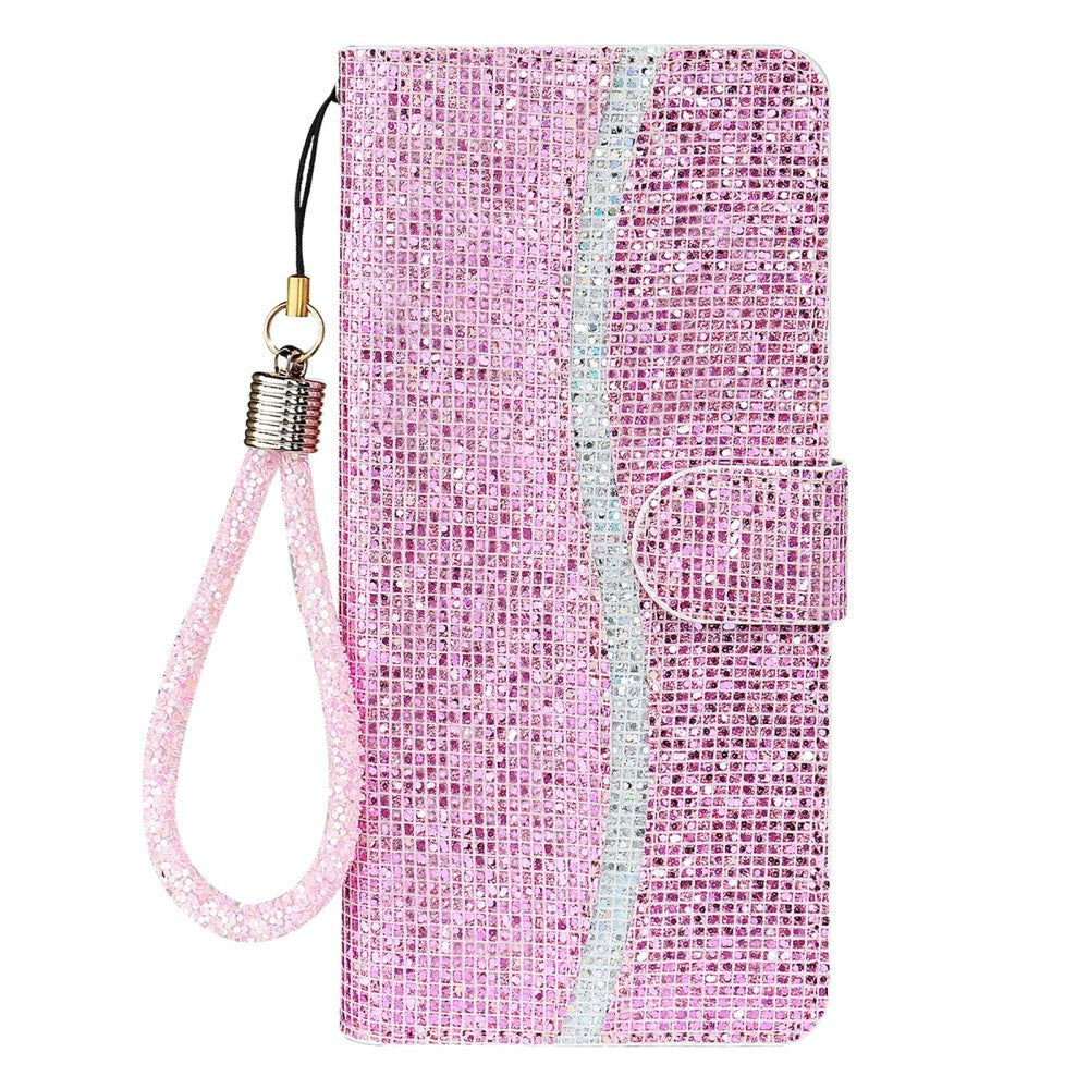 Samsung Galaxy A34 (5G) Kunstskinn Deksel med Lommebok og Stropp - Glitter Design - Rosa