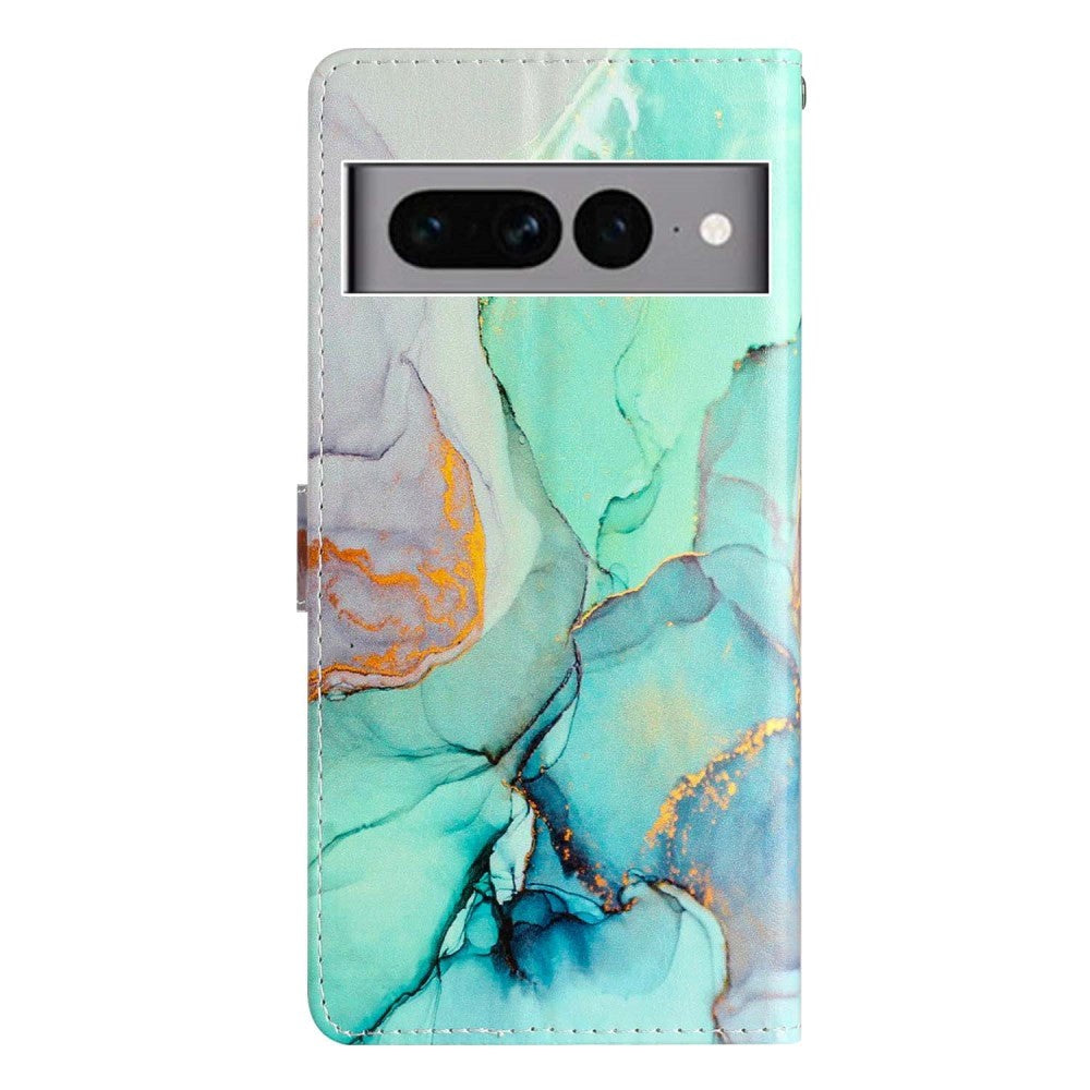 Google Pixel 7 Pro Kunstskinn Flipdeksel m. Lommebok og Stropp - Grønn Marmor