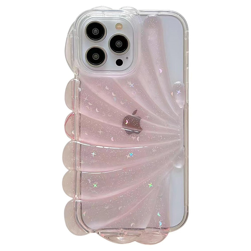 iPhone 14 Pro 3D Plastdeksel Fleksibel m. Muslingskjell / Gjennomsiktig - Rosa