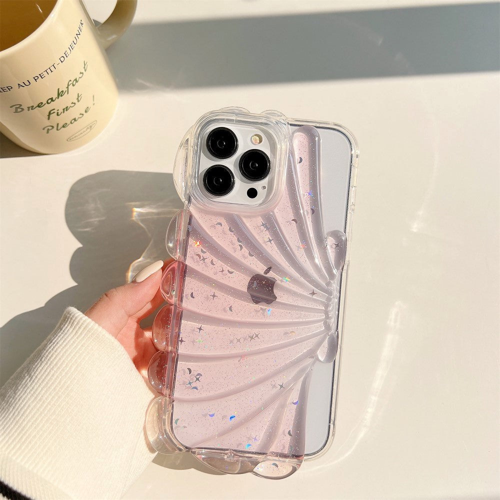 iPhone 14 Pro 3D Plastdeksel Fleksibel m. Muslingskjell / Gjennomsiktig - Rosa