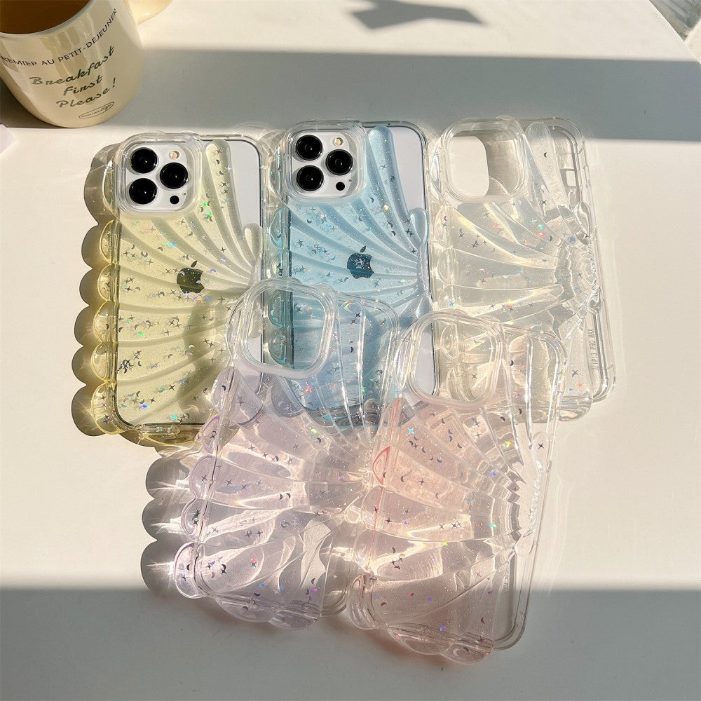 iPhone 14 Pro 3D Plastdeksel Fleksibel m. Muslingskjell / Gjennomsiktig - Rosa