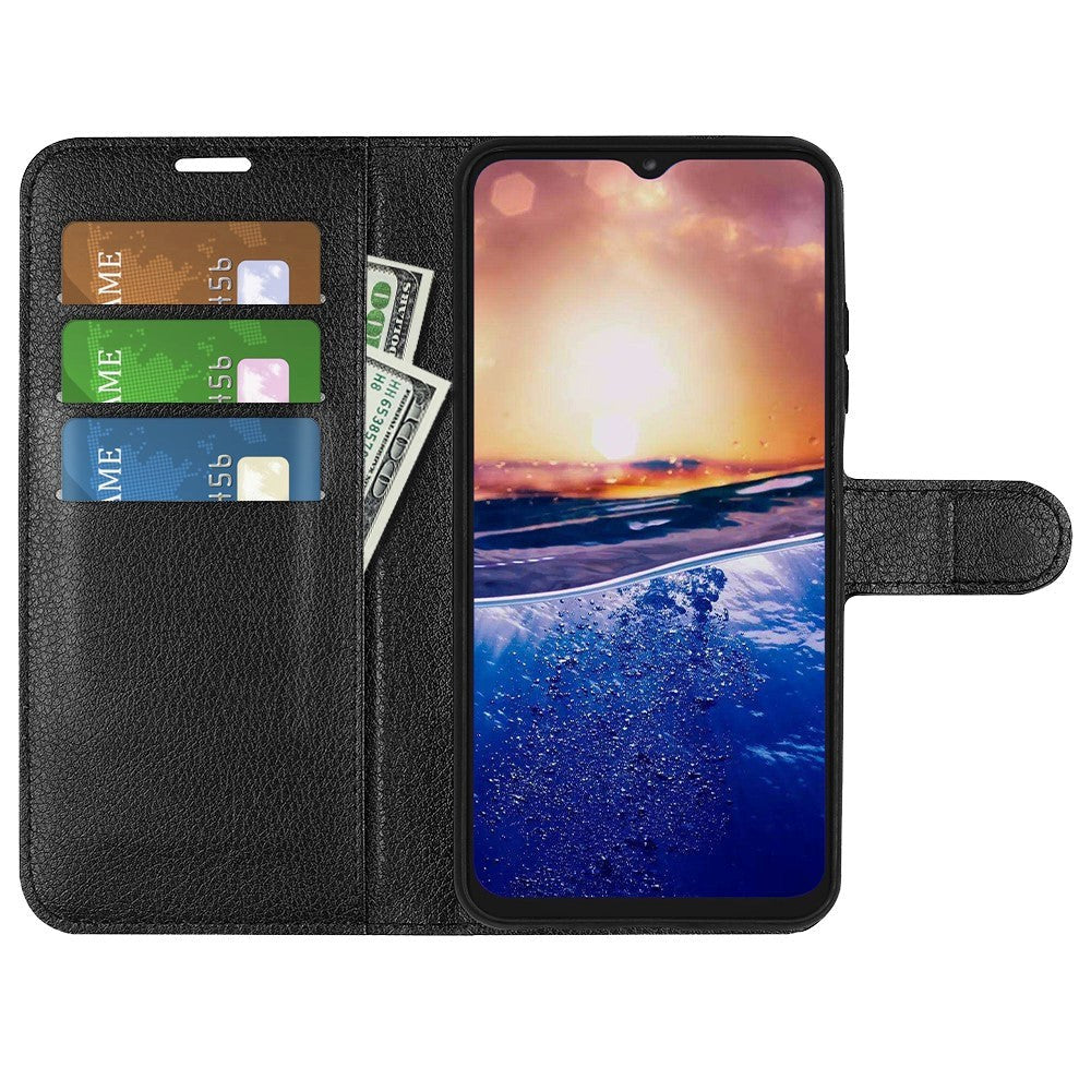 TCL 40R 5G Litchi Leather Flip Cover m. Lommebok - Svart