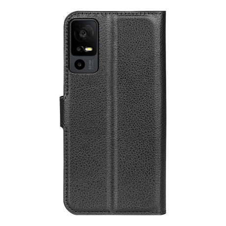 TCL 40R 5G Litchi Leather Flip Cover m. Lommebok - Svart