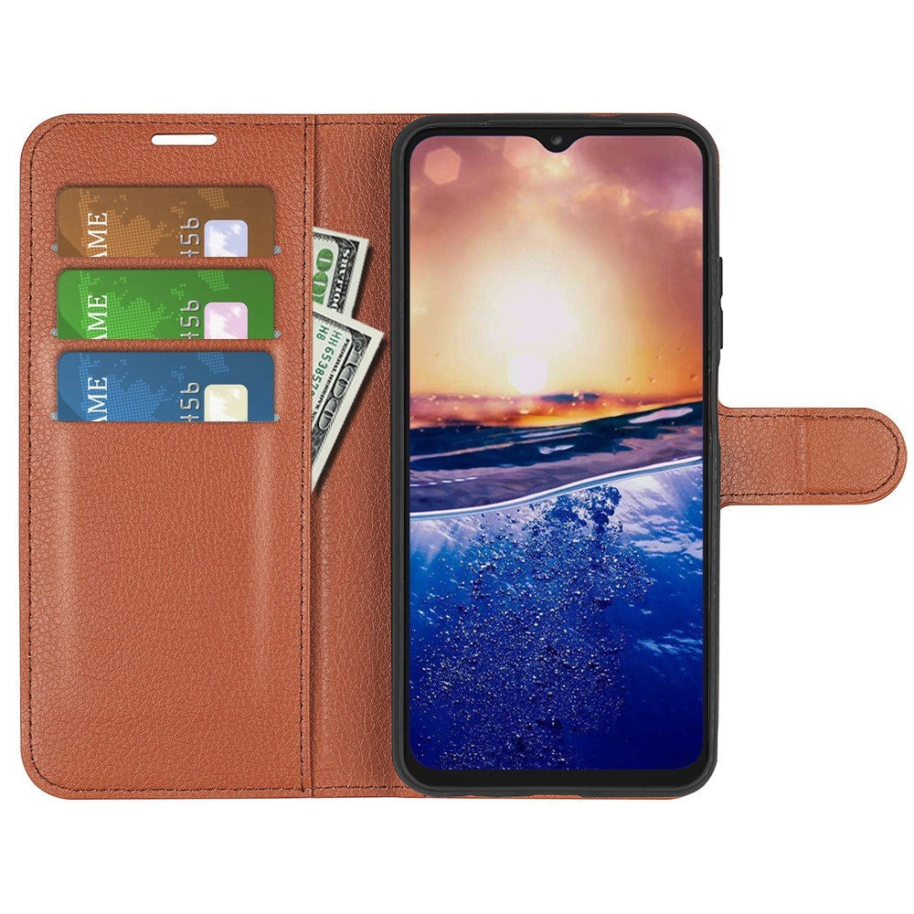 TCL 40R 5G Litchi Leather Flip Cover m. Lommebok - Brun