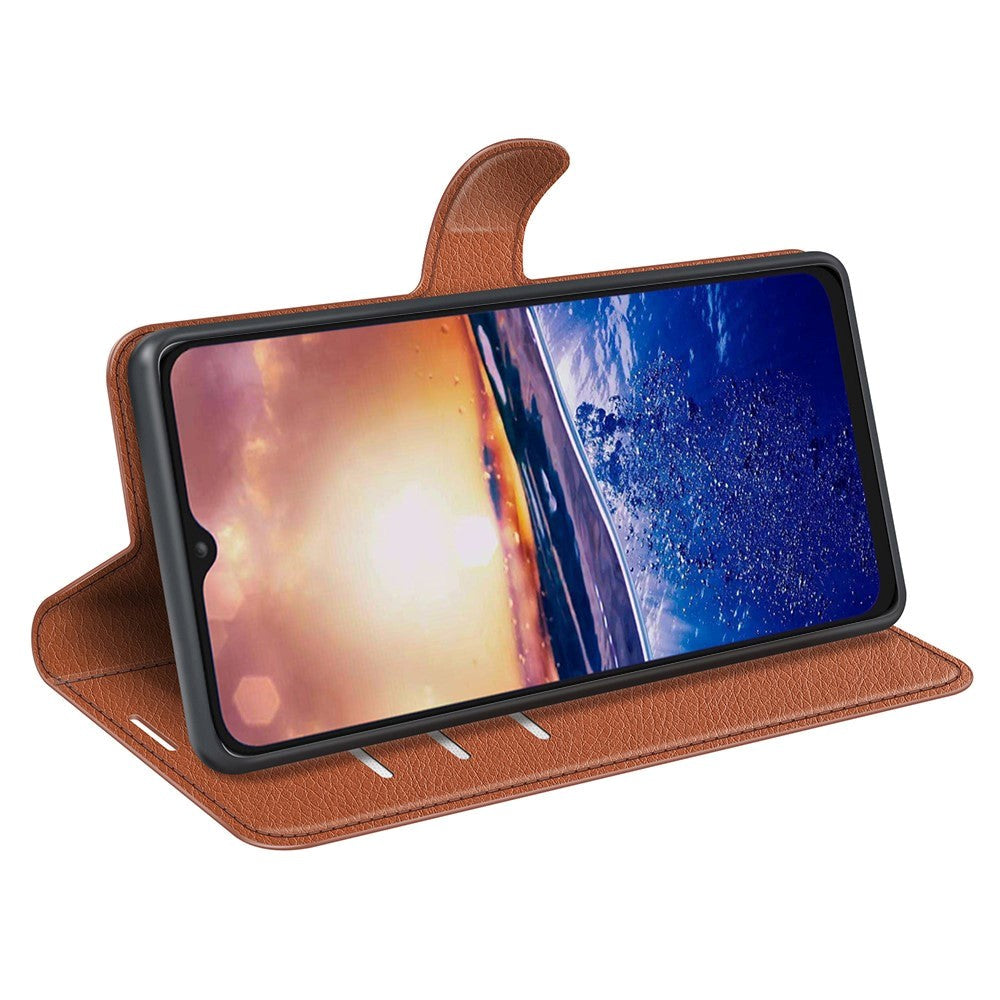 TCL 40R 5G Litchi Leather Flip Cover m. Lommebok - Brun