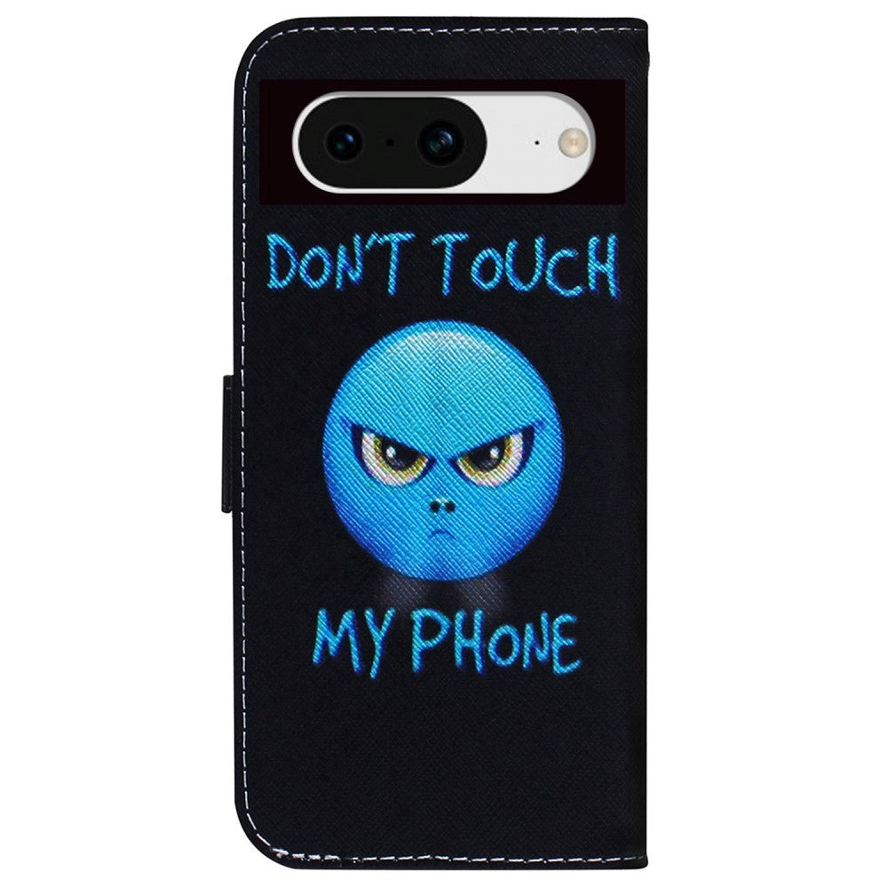 Google Pixel 8 Deksel i Kunstskinn med Lommebok og Trykk - "Don't Touch My Phone"